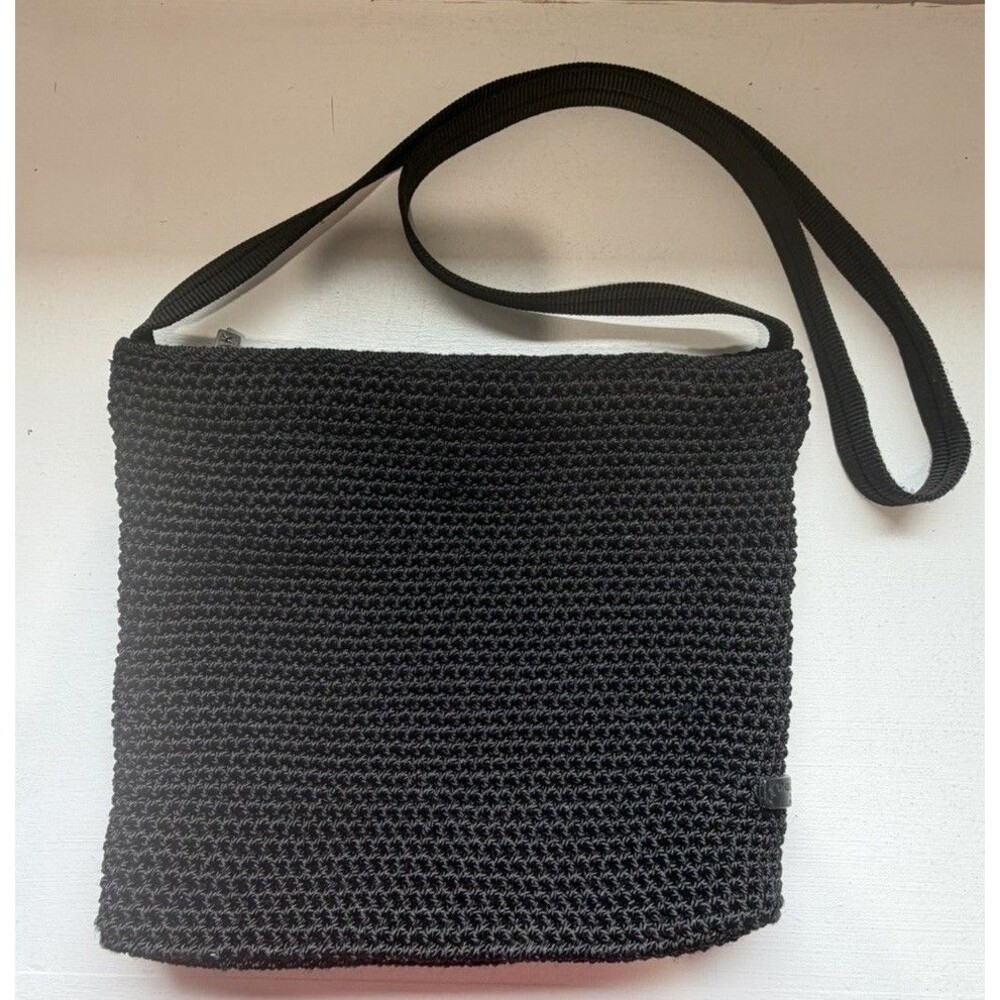 The Sak Elliott Lucca Black Women Crochet Knit  Hobo Shoulder Bag Crossbody